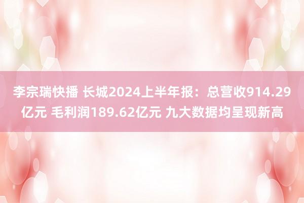 李宗瑞快播 长城2024上半年报：总营收914.29亿元 毛利润189.62亿元 九大数据均呈现新高