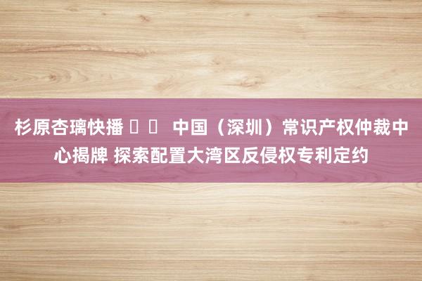 杉原杏璃快播 		 中国（深圳）常识产权仲裁中心揭牌 探索配置大湾区反侵权专利定约