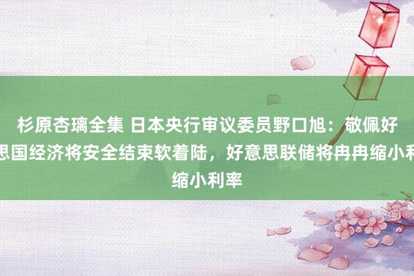 杉原杏璃全集 日本央行审议委员野口旭：敬佩好意思国经济将安全结束软着陆，好意思联储将冉冉缩小利率