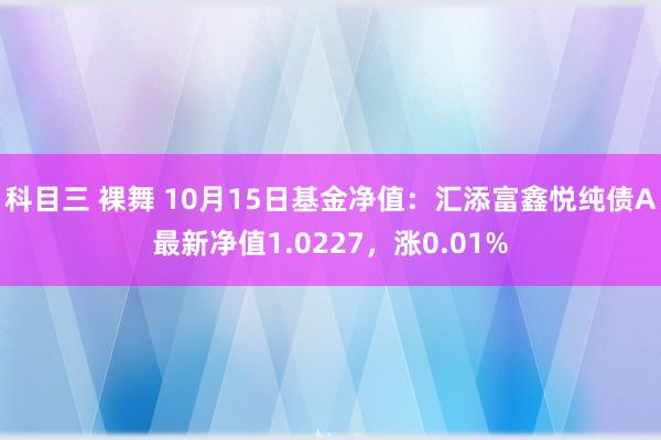 科目三 裸舞 10月15日基金净值：汇添富鑫悦纯债A最新净值1.0227，涨0.01%