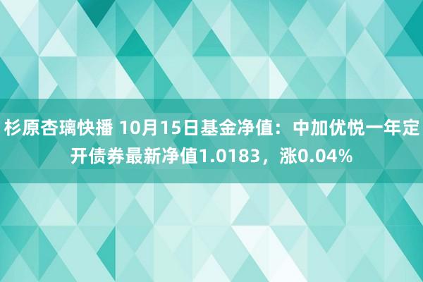 杉原杏璃快播 10月15日基金净值：中加优悦一年定开债券最新净值1.0183，涨0.04%