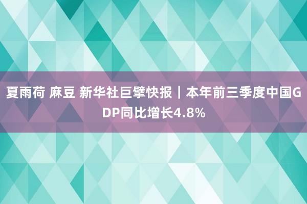 夏雨荷 麻豆 新华社巨擘快报｜本年前三季度中国GDP同比增长4.8%