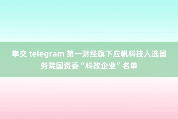 拳交 telegram 第一财经旗下应帆科技入选国务院国资委“科改企业”名单