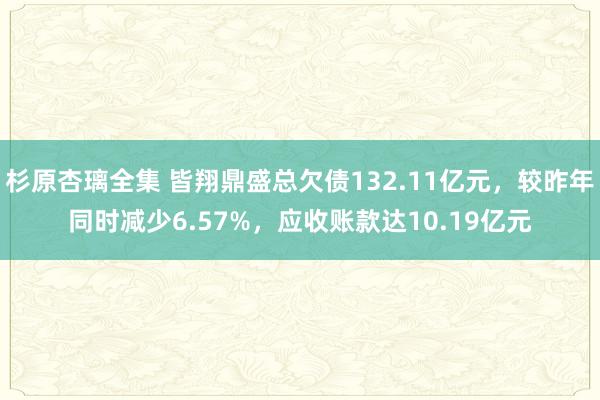 杉原杏璃全集 皆翔鼎盛总欠债132.11亿元，较昨年同时减少6.57%，应收账款达10.19亿元