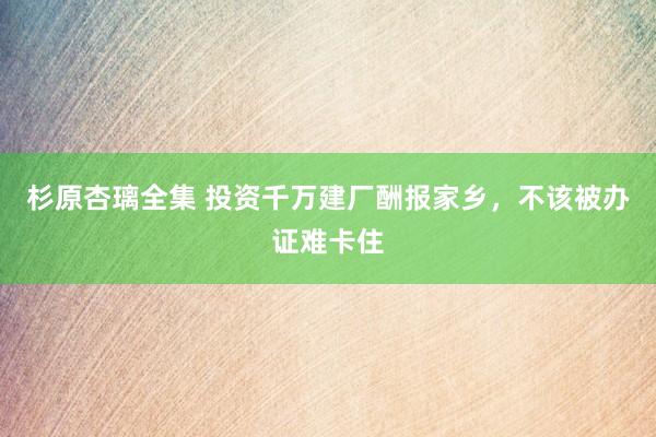 杉原杏璃全集 投资千万建厂酬报家乡，不该被办证难卡住