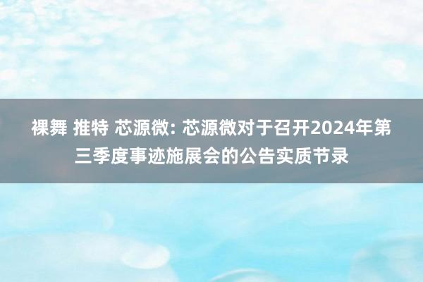 裸舞 推特 芯源微: 芯源微对于召开2024年第三季度事迹施展会的公告实质节录