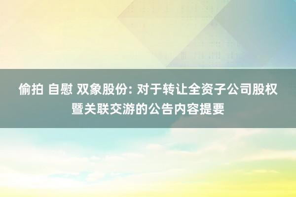 偷拍 自慰 双象股份: 对于转让全资子公司股权暨关联交游的公告内容提要