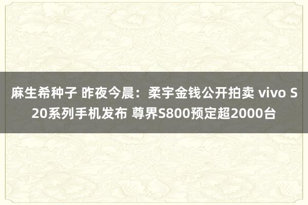 麻生希种子 昨夜今晨：柔宇金钱公开拍卖 vivo S20系列手机发布 尊界S800预定超2000台