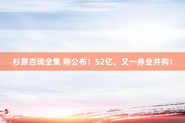 杉原杏璃全集 刚公布！52亿，又一券业并购！