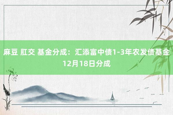 麻豆 肛交 基金分成：汇添富中债1-3年农发债基金12月18日分成