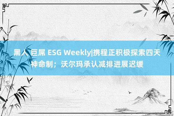 黑人 巨屌 ESG Weekly|携程正积极探索四天神命制；沃尔玛承认减排进展迟缓