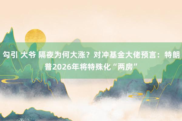 勾引 大爷 隔夜为何大涨？对冲基金大佬预言：特朗普2026年将特殊化“两房”