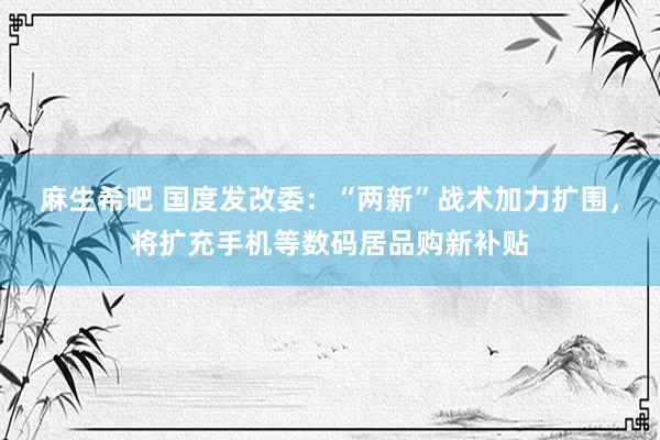 麻生希吧 国度发改委：“两新”战术加力扩围，将扩充手机等数码居品购新补贴